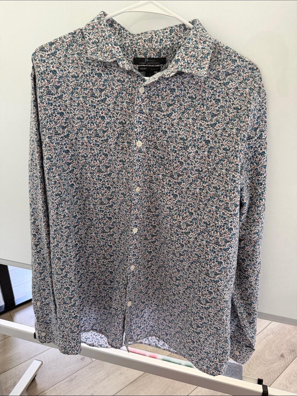Marc Anthony Men's Micro Floral Button-Down Shirt - Blue & Pink